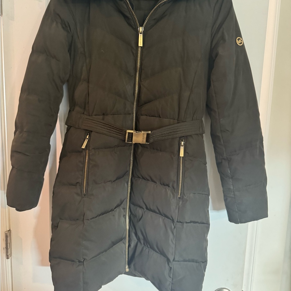 MICHAEL Michael Kors Green and Black Jacket with Quilted Design and Belt